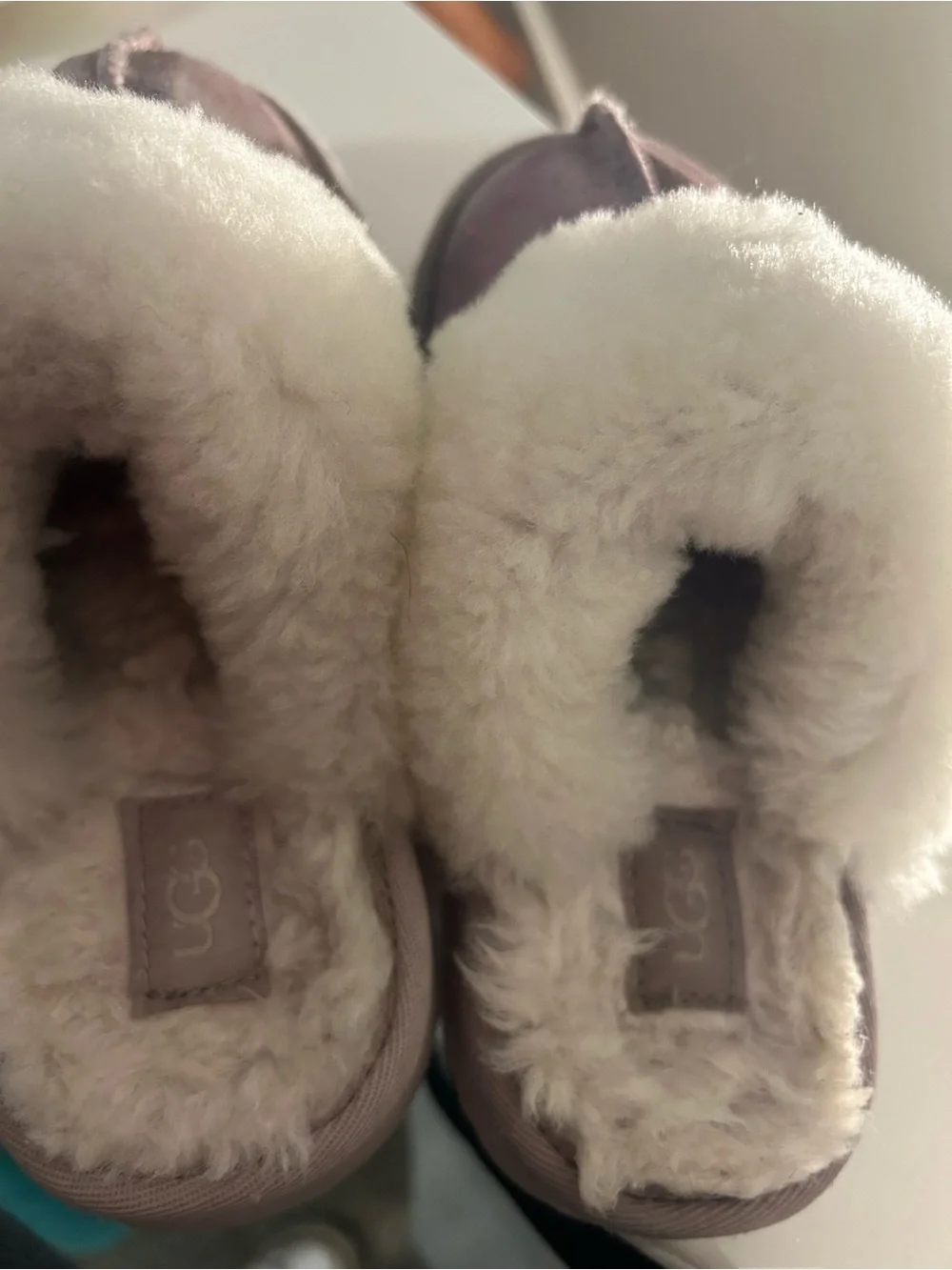 UGG Kids Glitter Suede Slippers with White Faux Fur Cuff